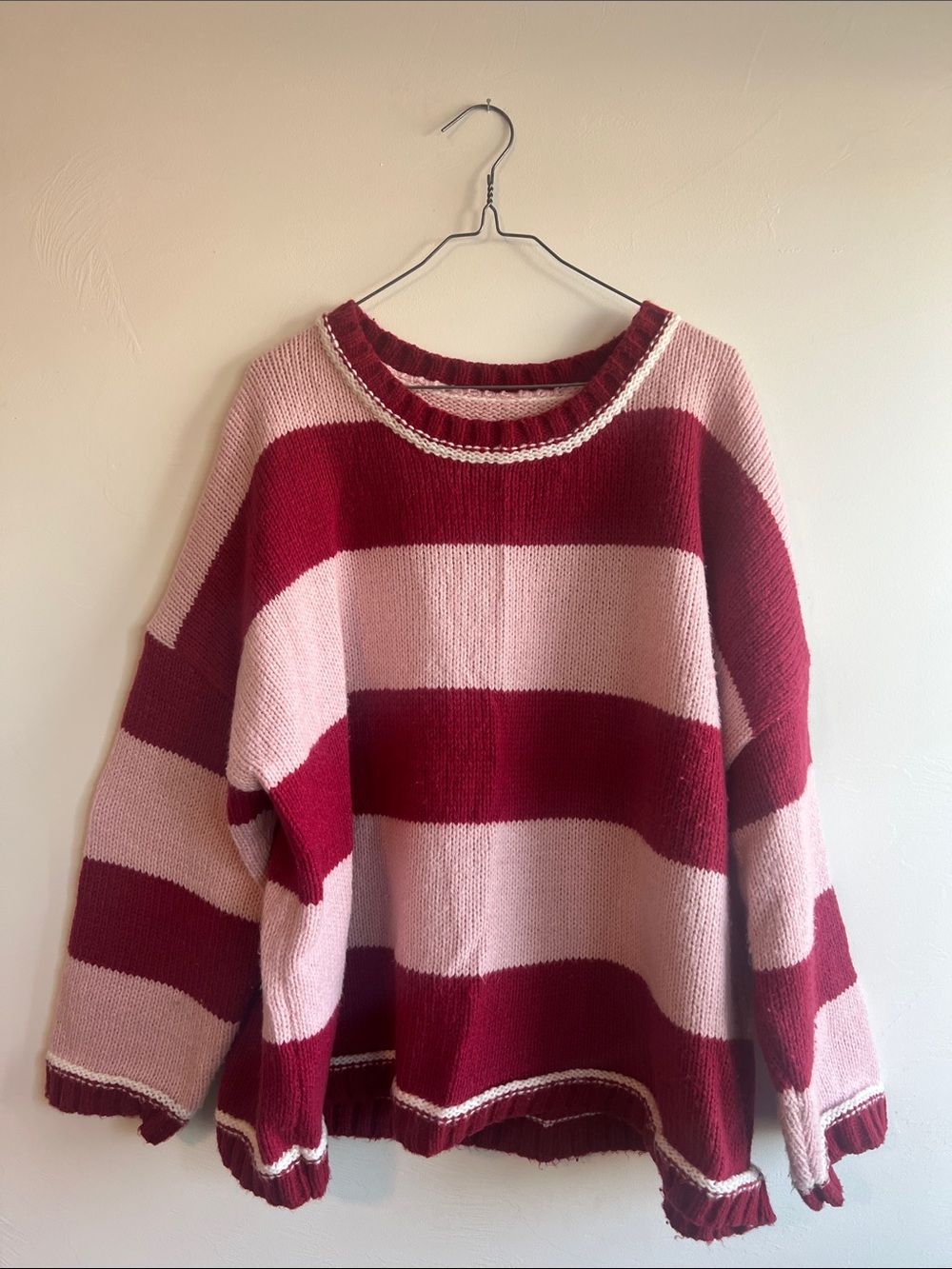 Striped Pink and Burgundy Oversized Women’s Sweater